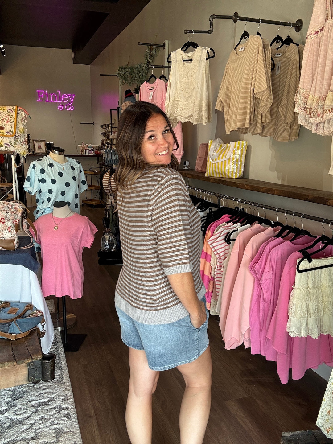 Crew Neck Striped Sweater Top