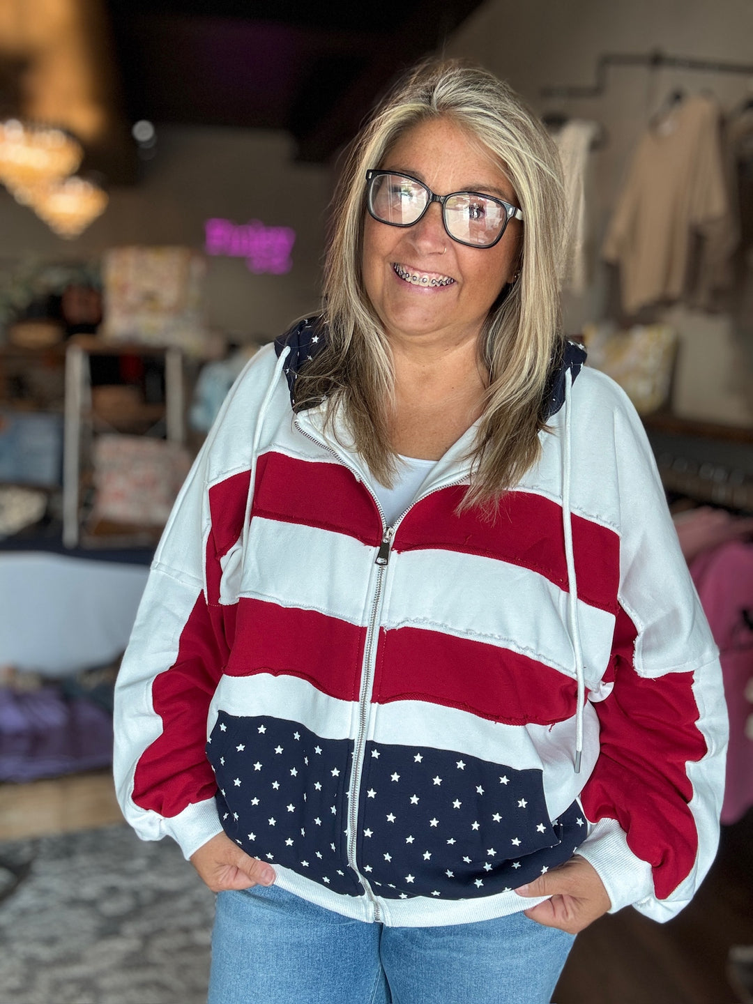 Americana Patchwork Zip Hoodie