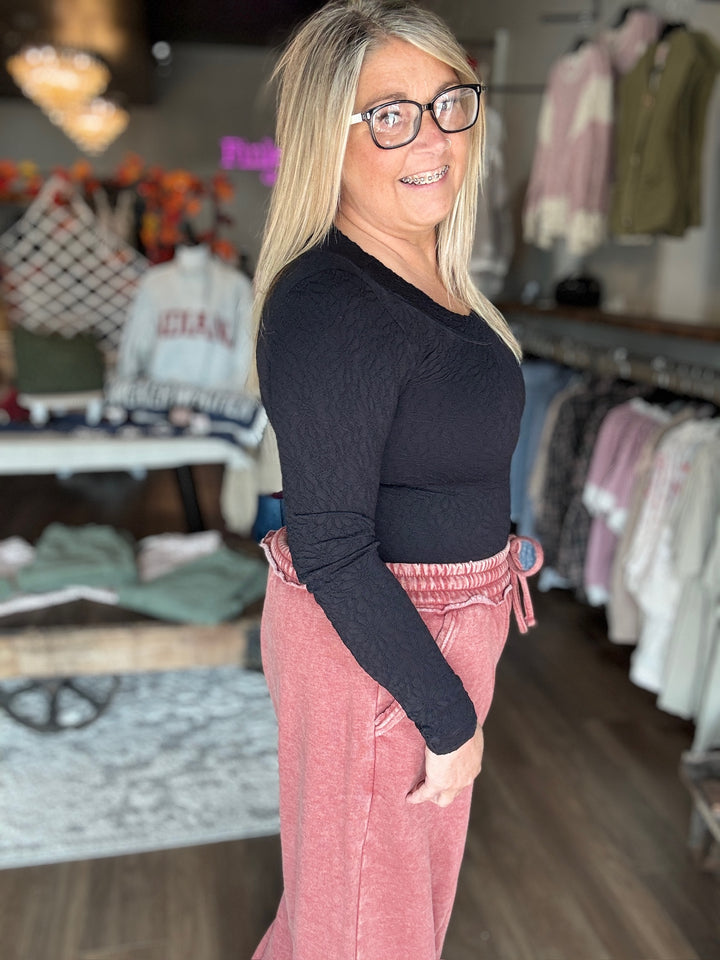 Black Floral Lace Long Sleeve Tee