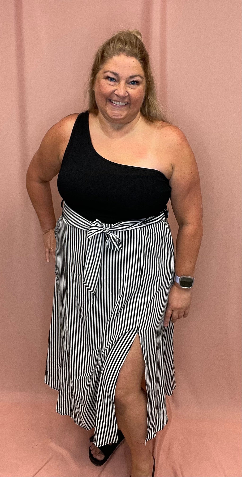 One Shoulder Stripe Dress