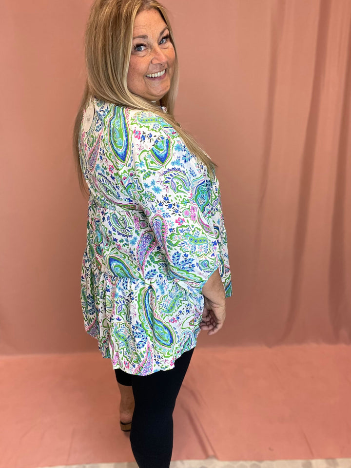 Paisley Print V-Neck Top