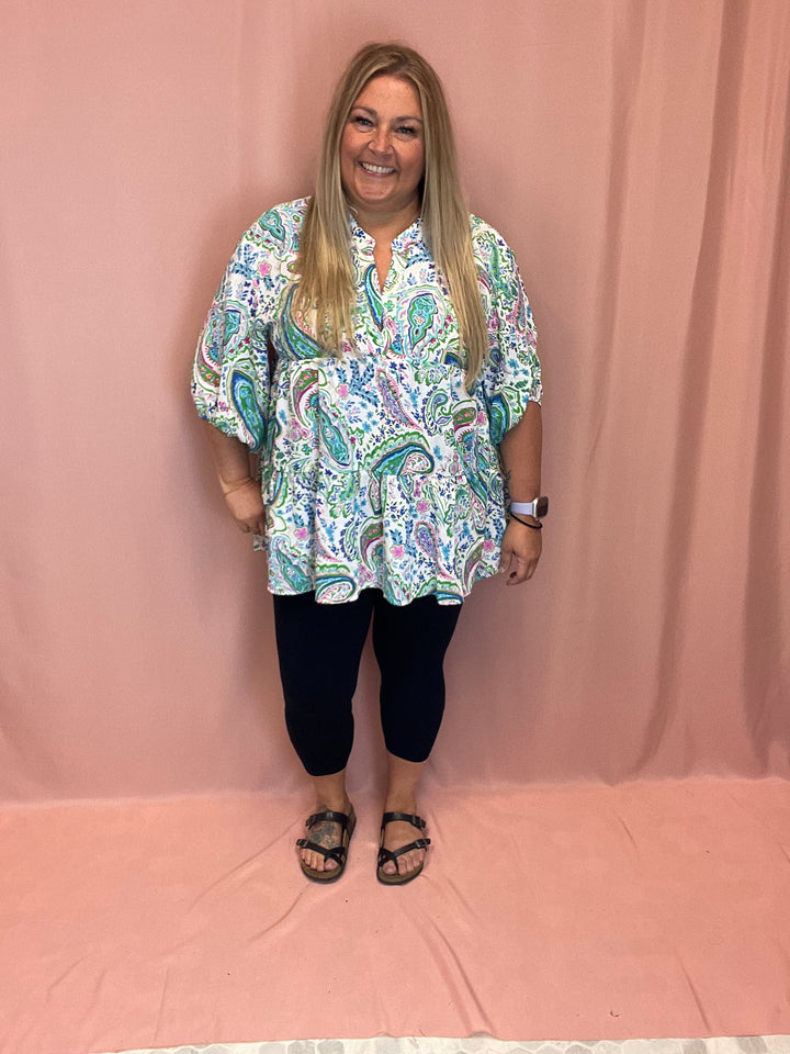 Paisley Print V-Neck Top