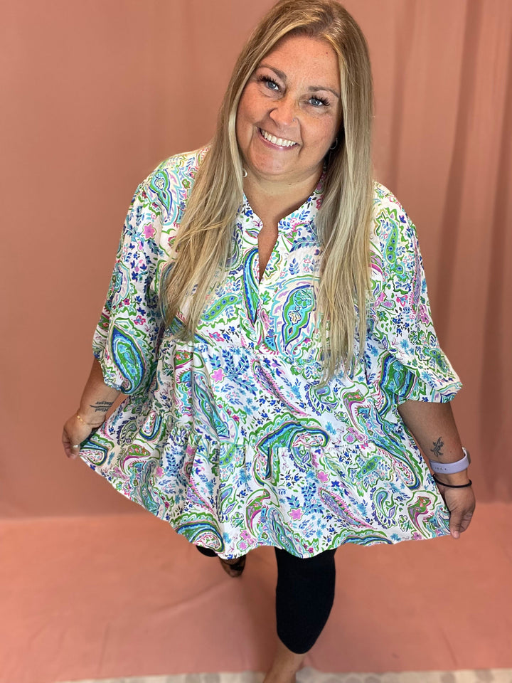 Paisley Print V-Neck Top