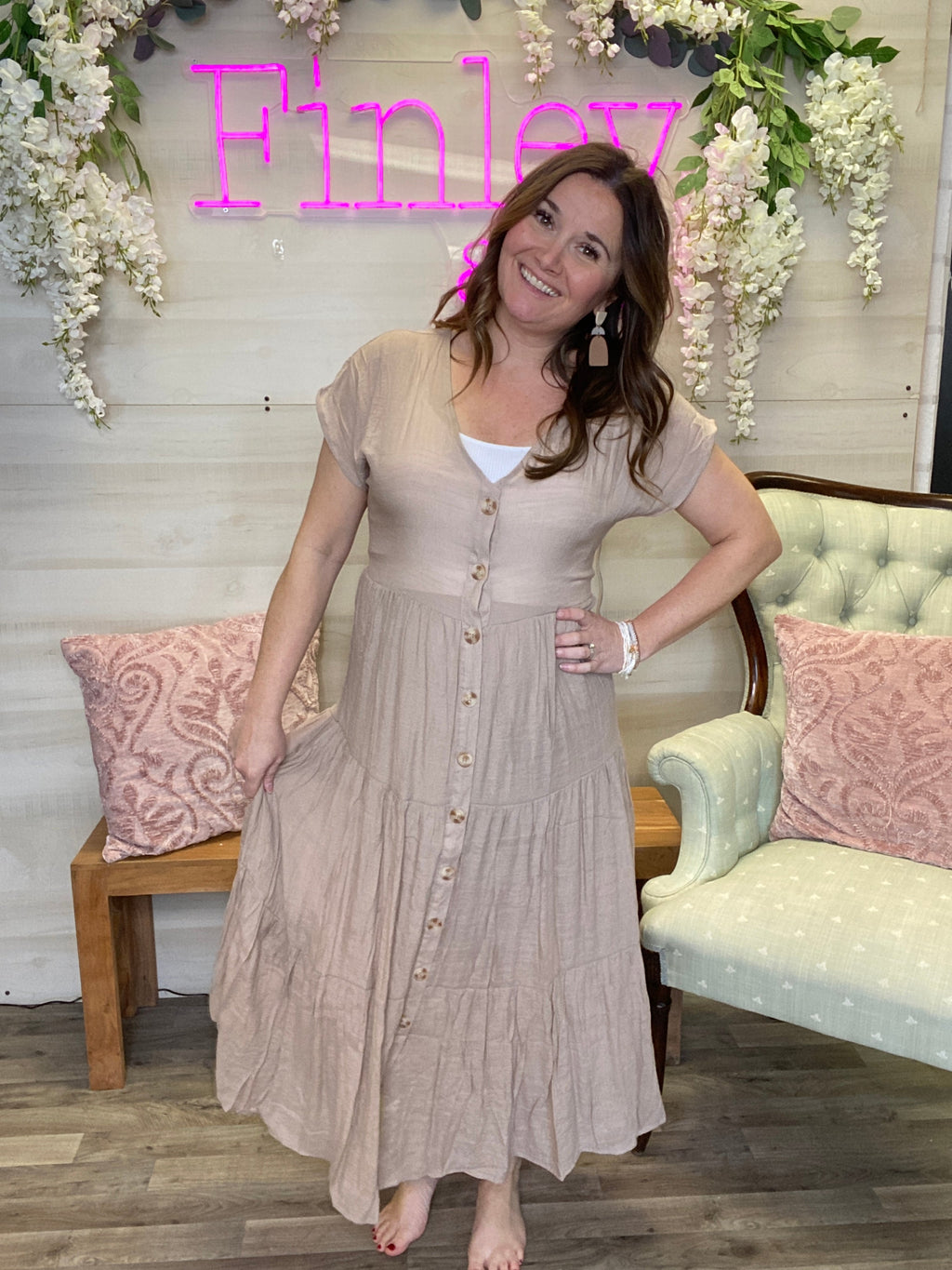 Taupe Tiered Dress