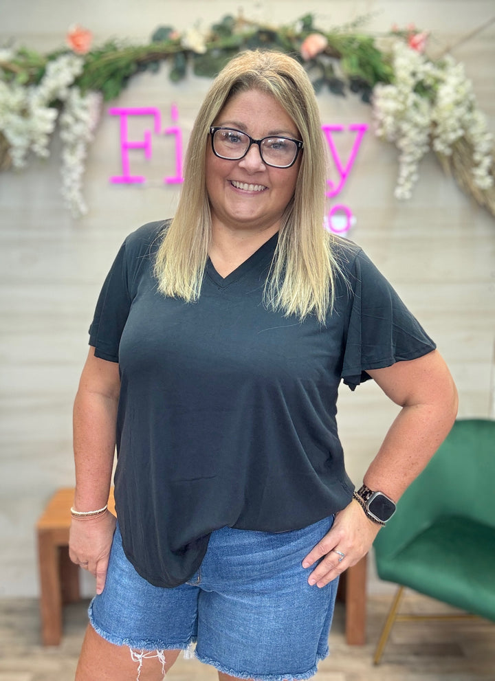 V Neck Short Sleeve Basic Top