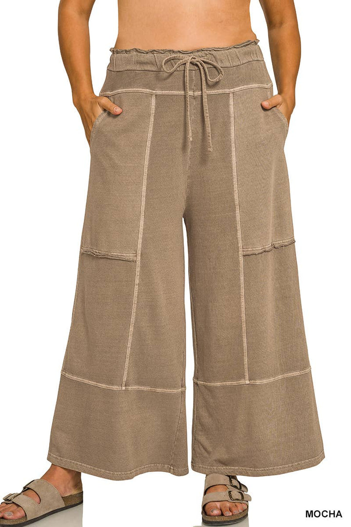 Plus French Terry Exposed Seam Wide Leg Pants