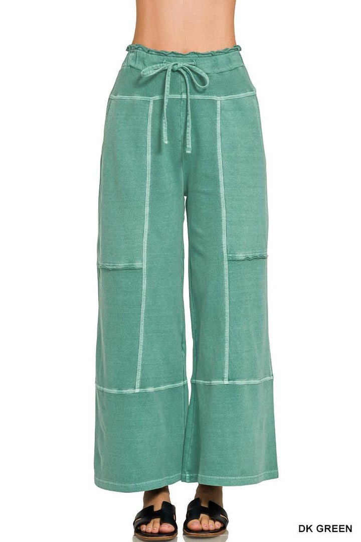 `French Terry Washed Wide Leg Pants w/ Pockets
