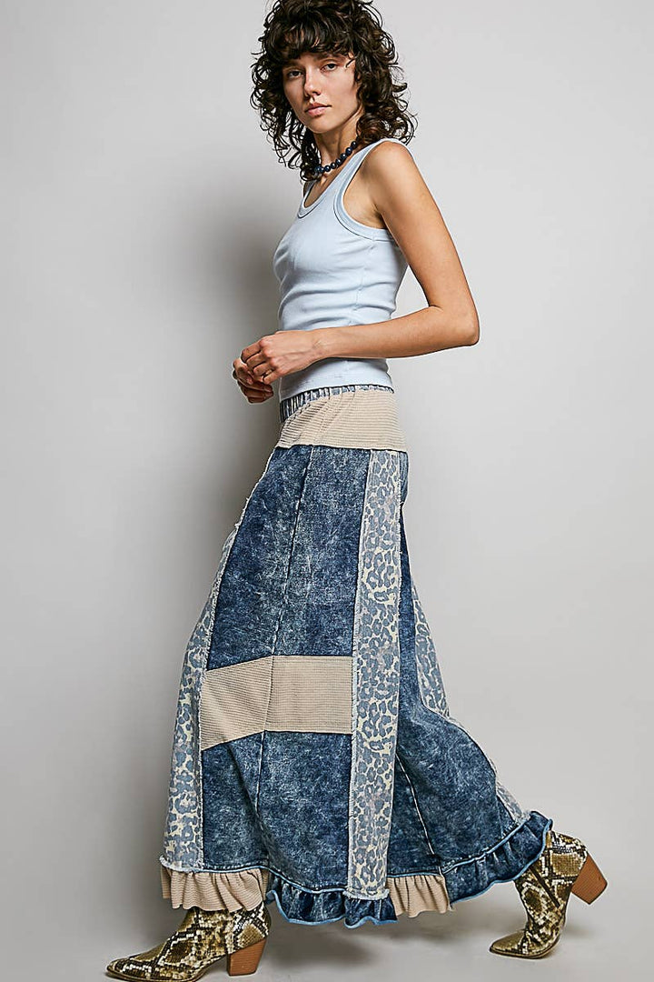 French Terry Ruffle Hem Straight-Leg pants