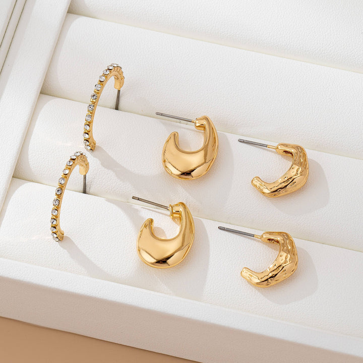 Tapered Rhinestone Huggie Hoop Trio Earring