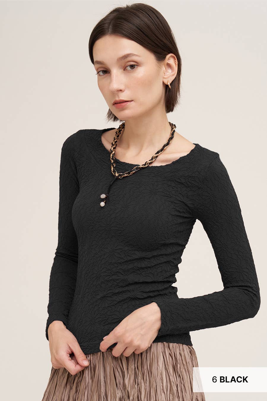 Black Floral Lace Long Sleeve Tee