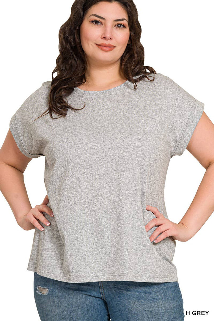 Cotton Folded Sleeve T Shirt