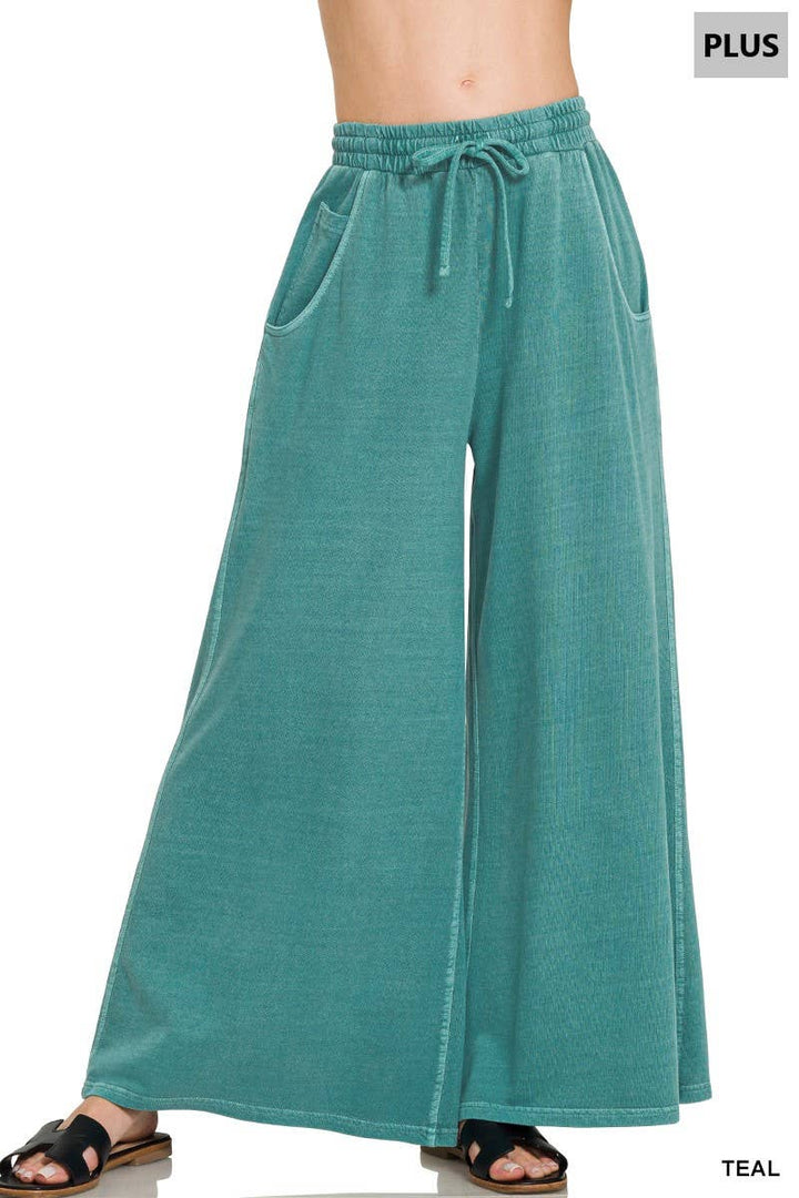 Plus French Terry Pigment Dye & Enzyme Washed Pants: BLUE GREY-197977 / 1X