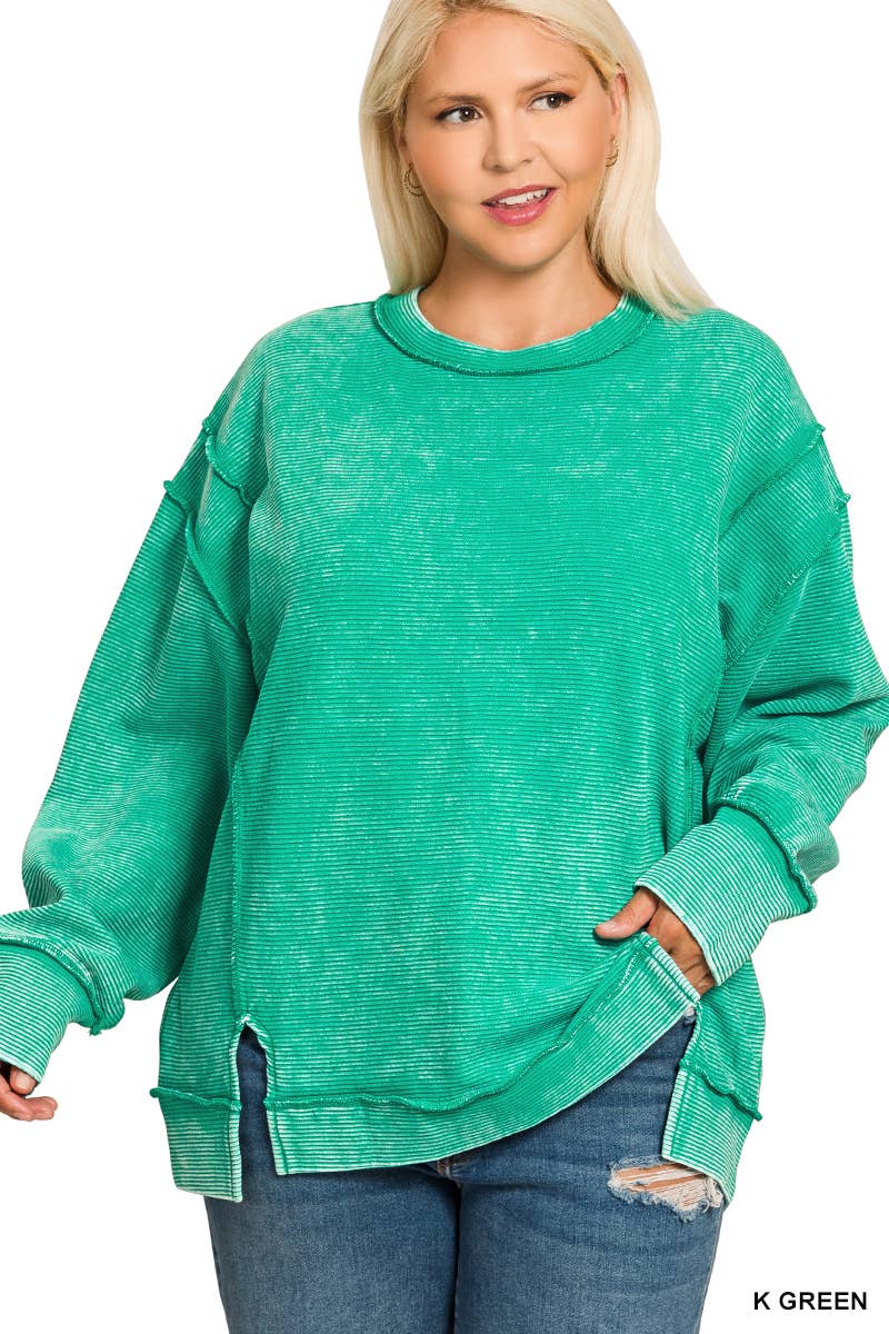 0815 Plus Acid Washed Exposed Seam Sweatshirt SI-28613