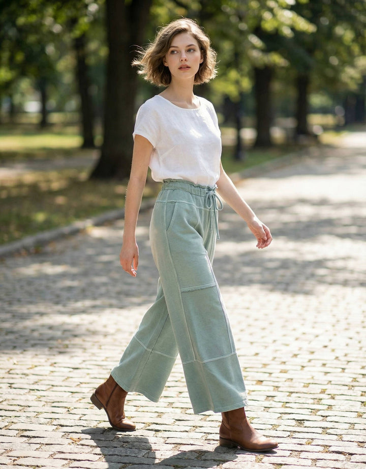 `French Terry Washed Wide Leg Pants w/ Pockets