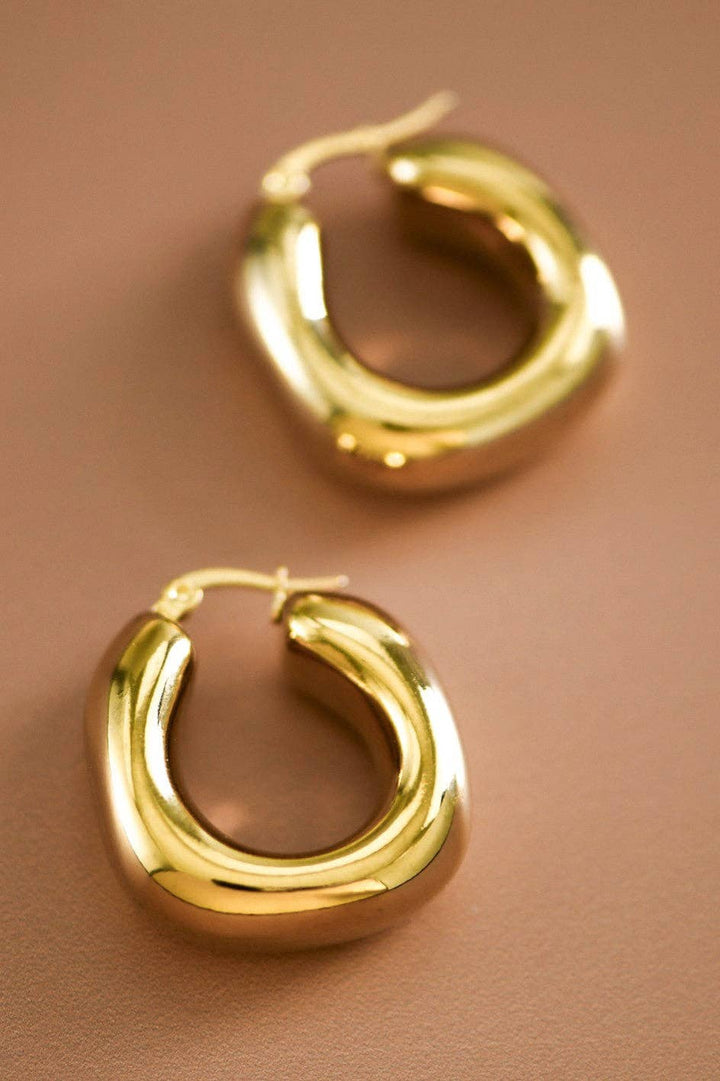 18K Gold Plated Waterproof Stainless Steel Hoop Earrings - 7367