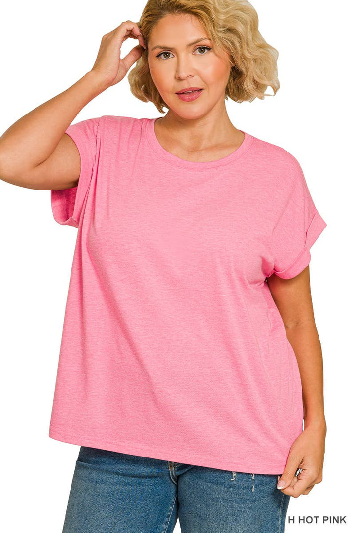 Cotton Folded Sleeve T Shirt