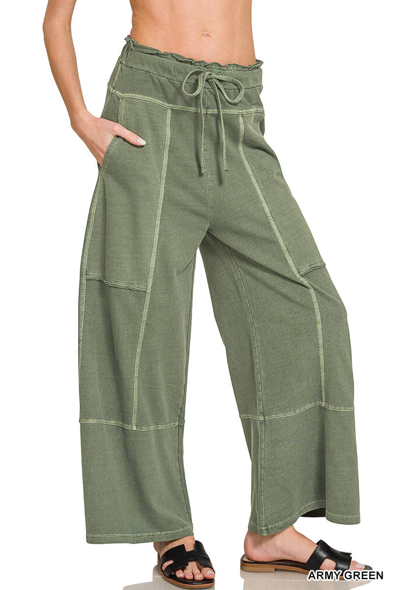 `French Terry Washed Wide Leg Pants w/ Pockets