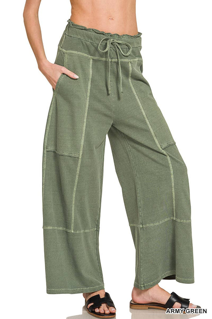 `French Terry Washed Wide Leg Pants w/ Pockets