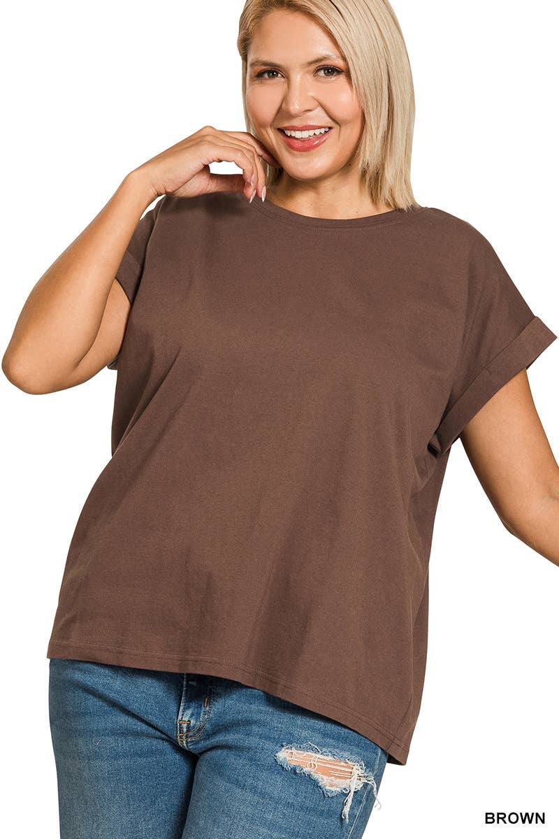 Cotton Folded Sleeve T Shirt