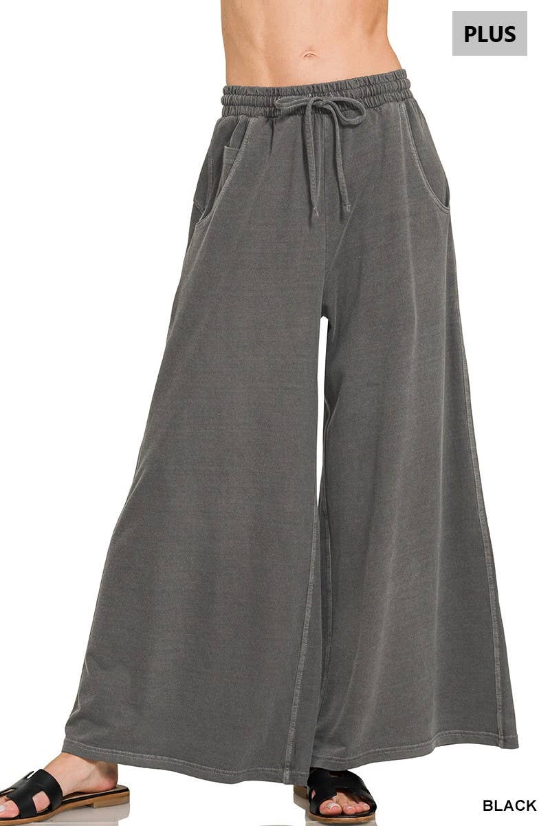 Plus French Terry Pigment Dye & Enzyme Washed Pants: BLUE GREY-197977 / 3X
