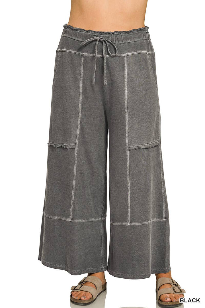 Plus French Terry Exposed Seam Wide Leg Pants