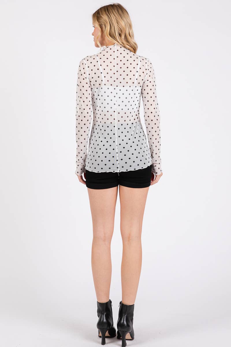 Polka Dot mesh Long Sleeve Top