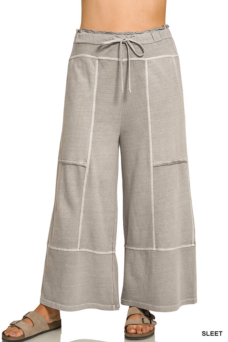 Plus French Terry Exposed Seam Wide Leg Pants