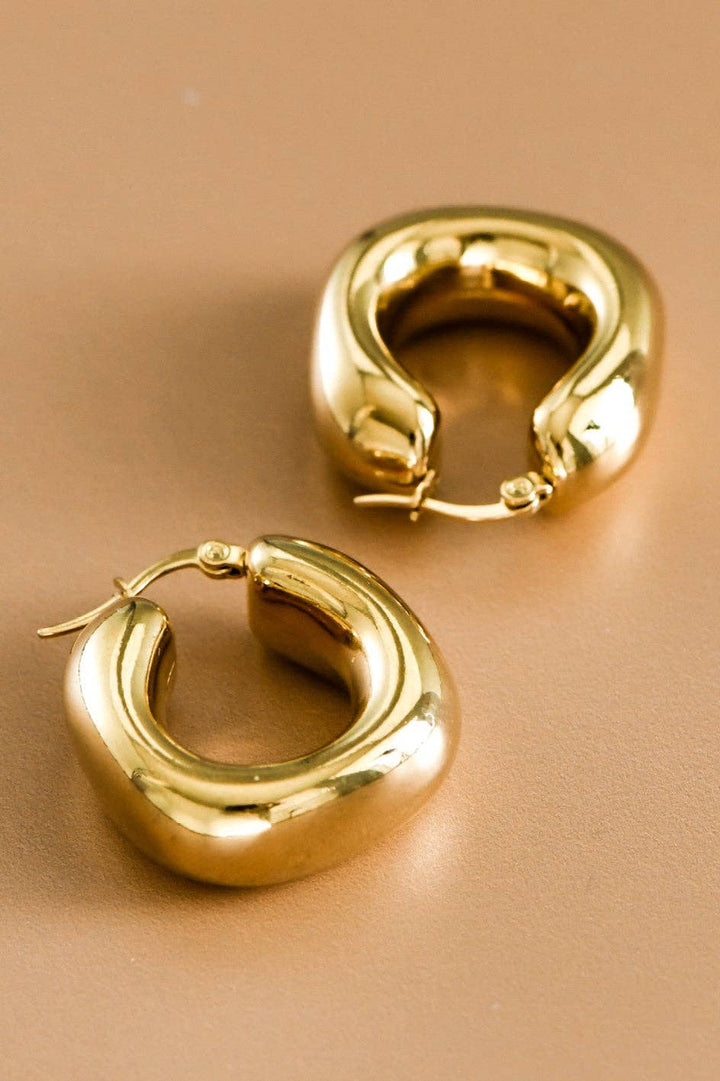 18K Gold Plated Waterproof Stainless Steel Hoop Earrings - 7367
