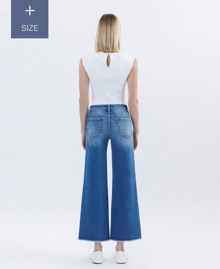 PLUS SIZE HIGH RISE RAW HEM ANKLE WIDE LEG JEANS LV1683-P