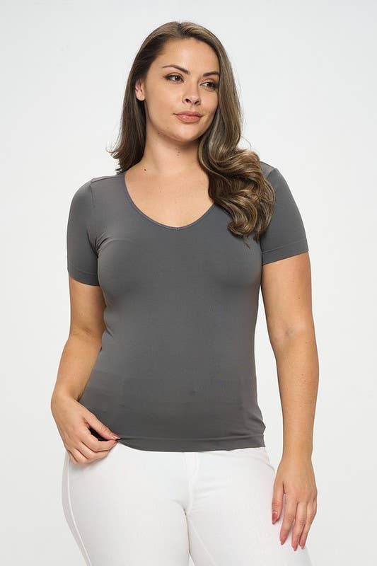Seamless Reversible V-Neck Short Sleeve Top