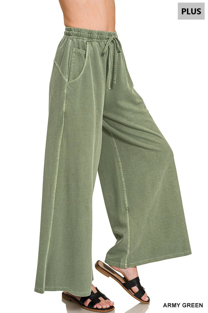 Plus French Terry Pigment Dye & Enzyme Washed Pants: BLUE GREY-197977 / 1X