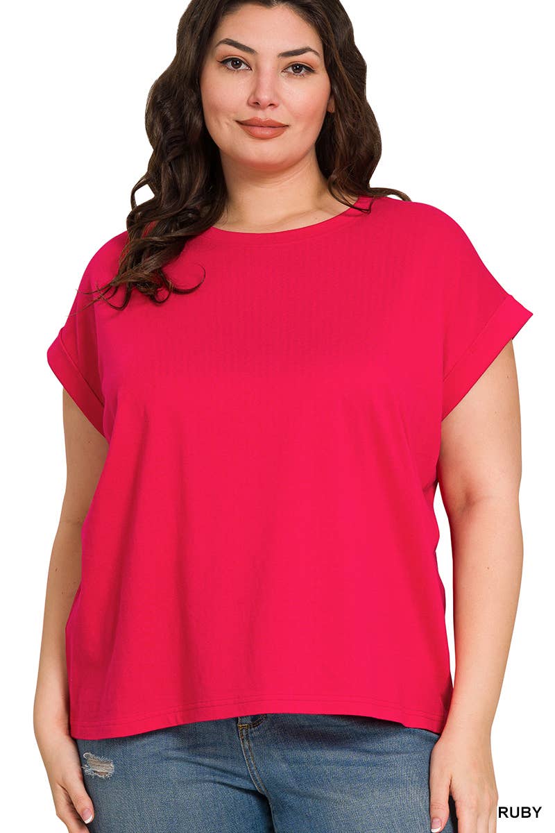 Cotton Folded Sleeve T Shirt