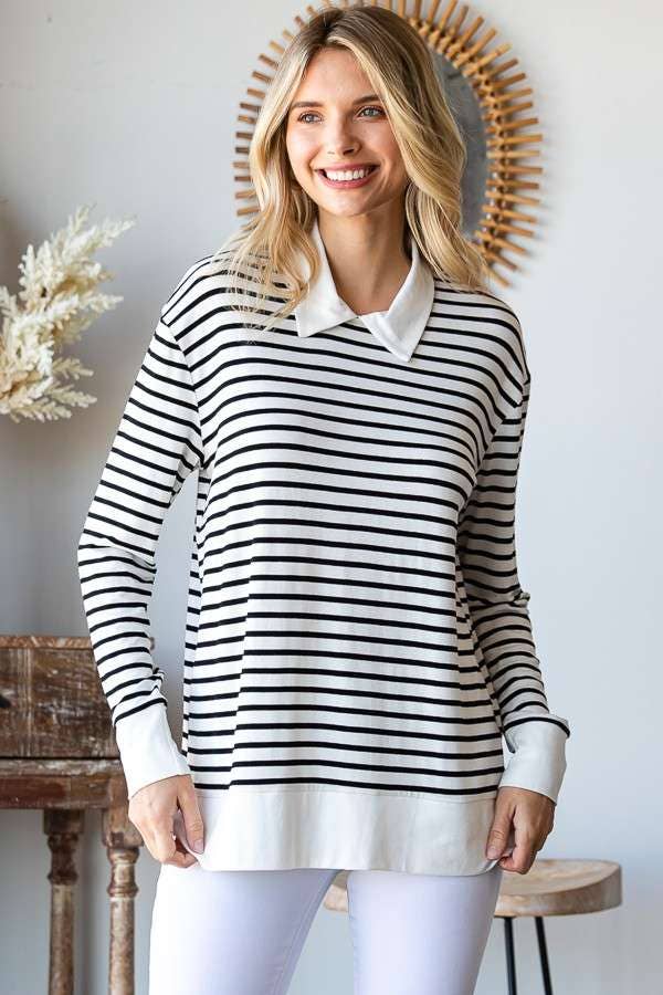 Stripe Top With Collar