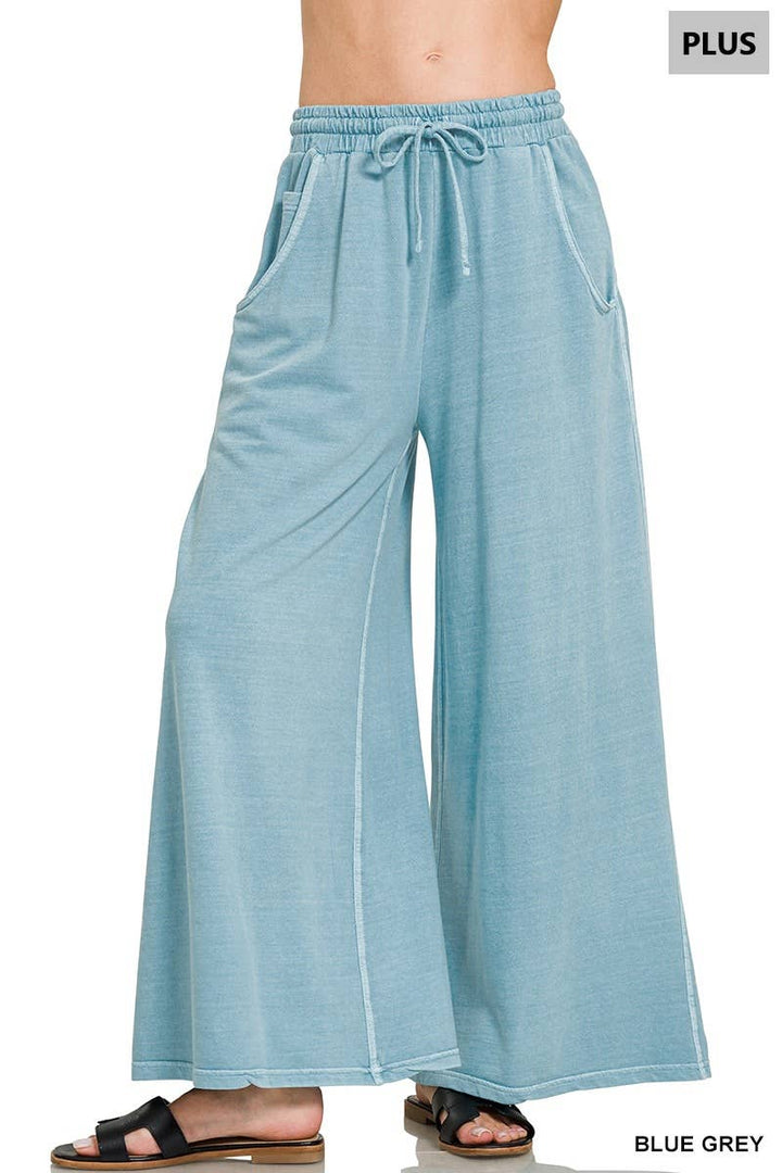 Plus French Terry Pigment Dye & Enzyme Washed Pants: BLUE GREY-197977 / 2X