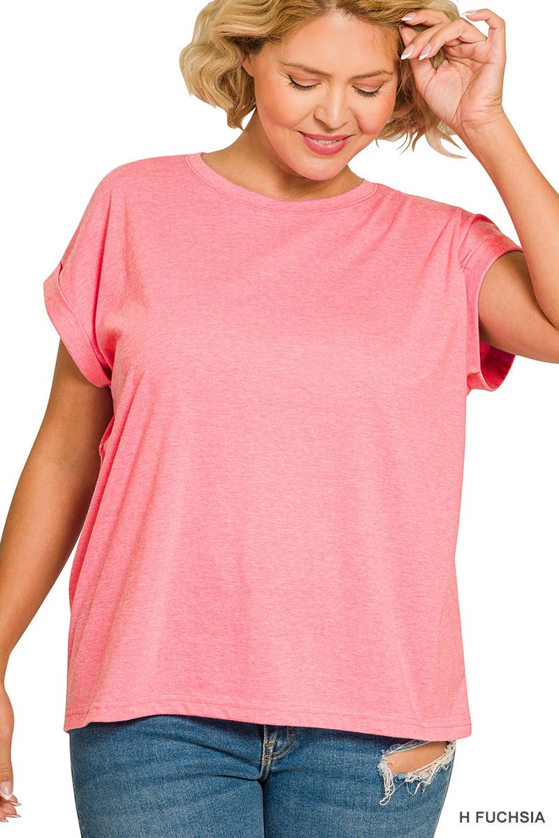 Cotton Folded Sleeve T Shirt