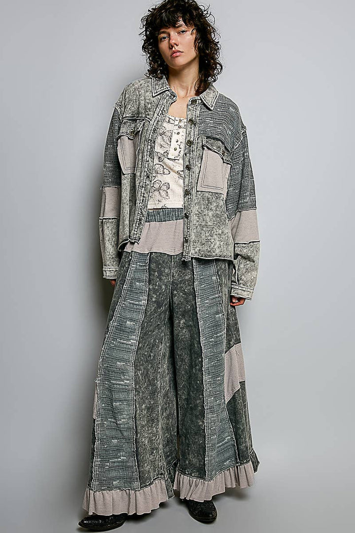 French Terry Ruffle Hem Straight-Leg pants