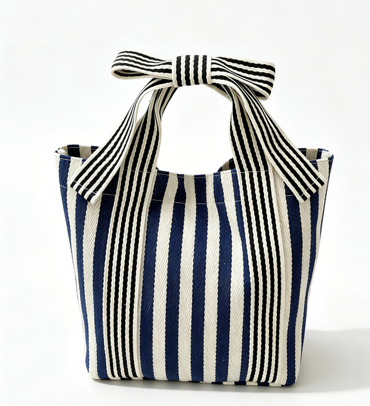 Striped Tote Bag Beach Bow Handle