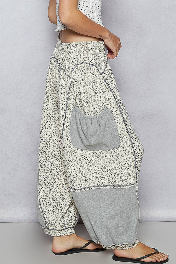 Oversized Floral Pattern Printed Knit Pants