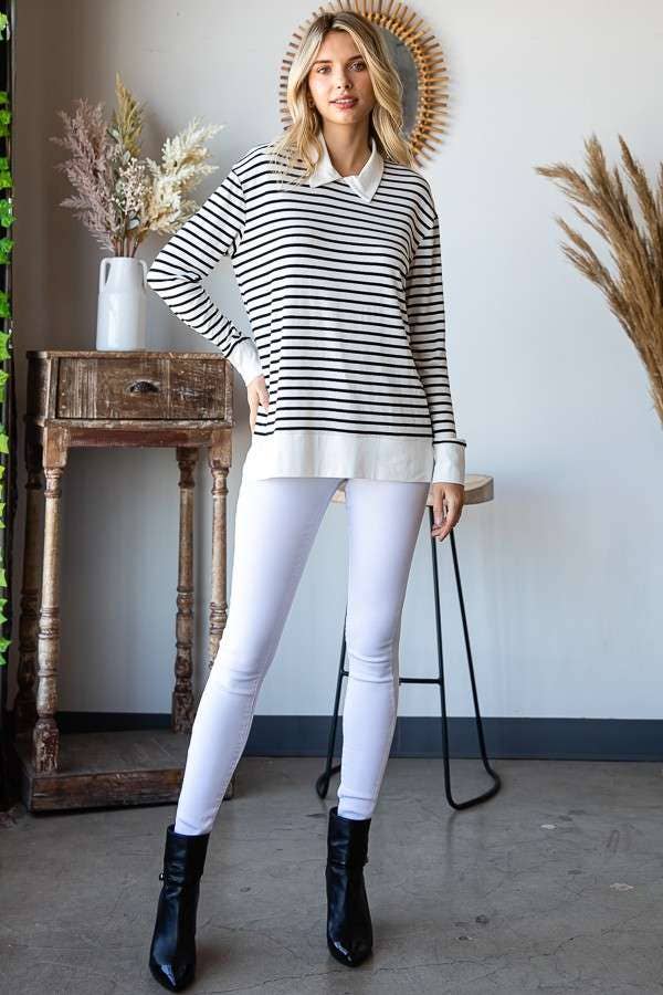 Stripe Top With Collar