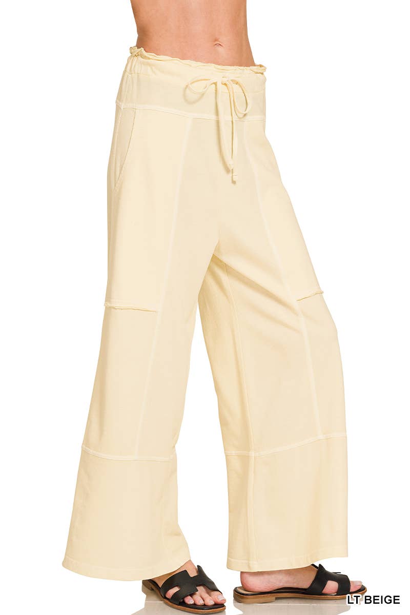 `French Terry Washed Wide Leg Pants w/ Pockets