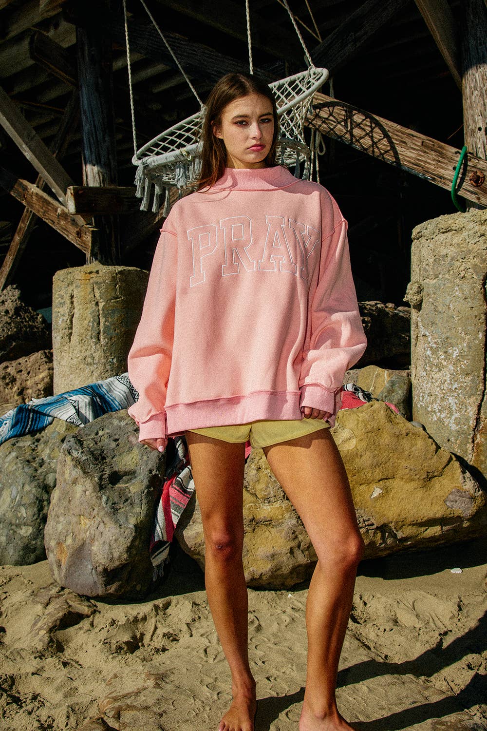 IT2594E-PRAY  Embroidered Camouflage Mock Neck Sweatshirt