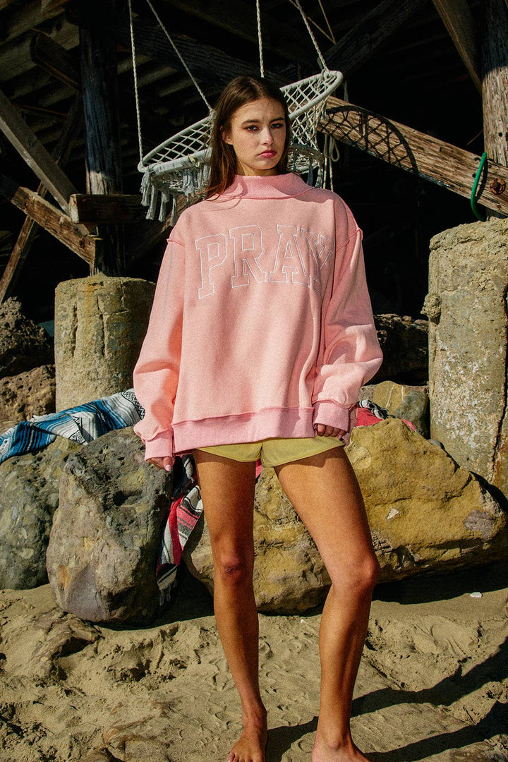 IT2594E-PRAY  Embroidered Camouflage Mock Neck Sweatshirt