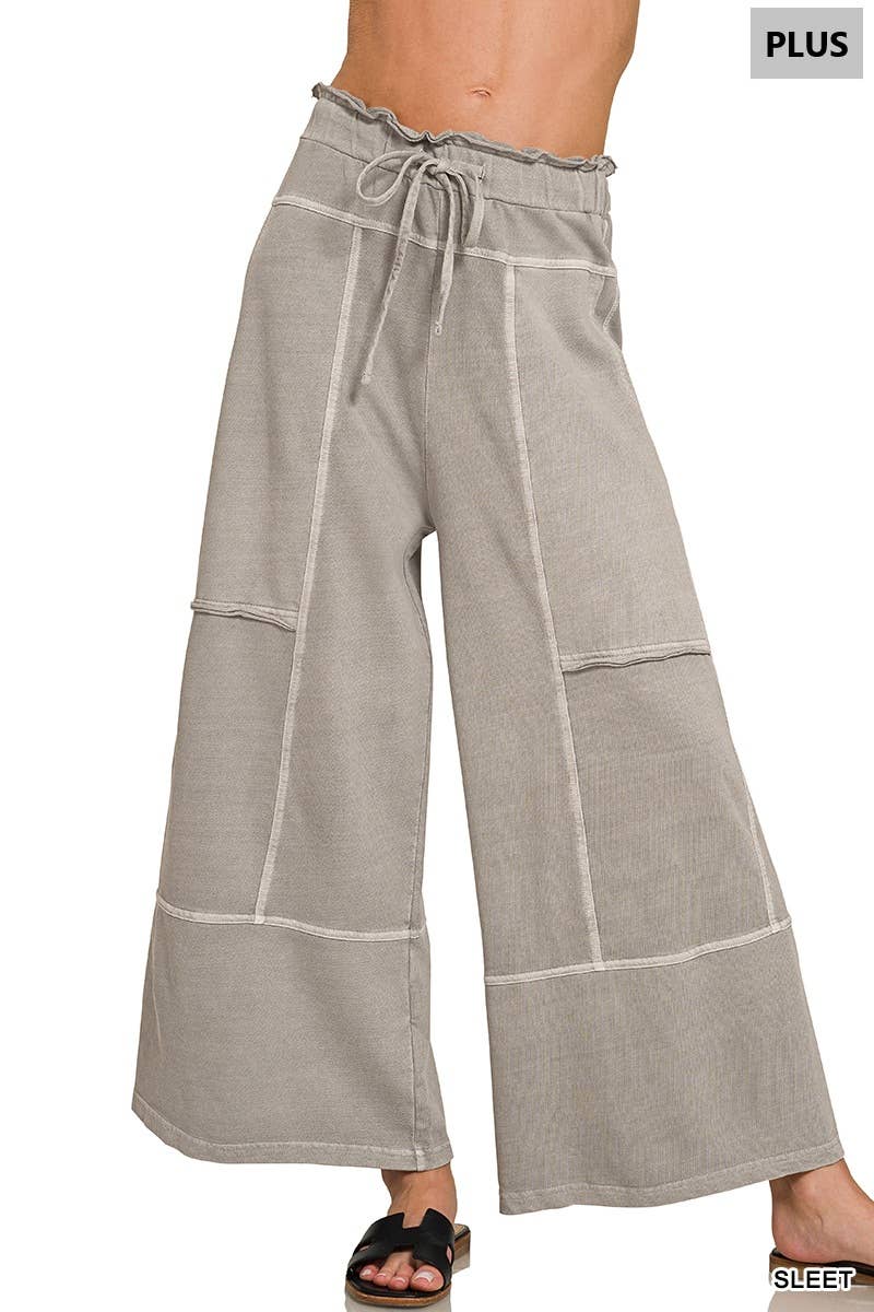 Plus French Terry Exposed Seam Wide Leg Pants