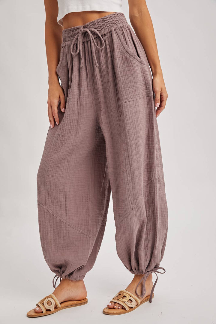 JOGGER HAREM DRAWSTRING PANTS: LT.OLIVE / S