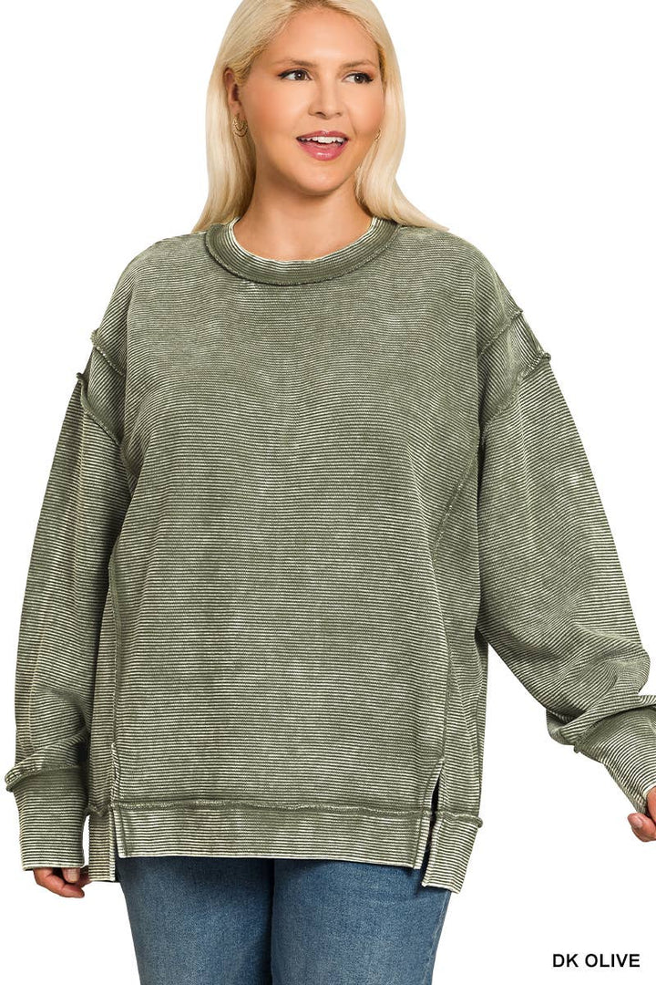 0815 Plus Acid Washed Exposed Seam Sweatshirt SI-28613