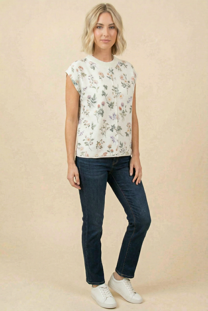 TA2497 Floral Textured Sleeveless Knit Top