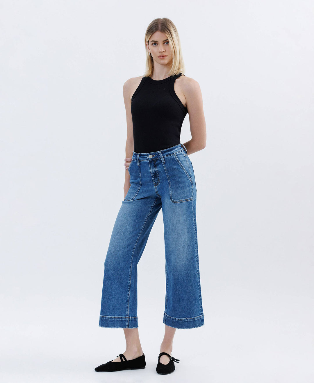 HIGH RISE CROP UTILITY WIDE LEG JEANS LV1666