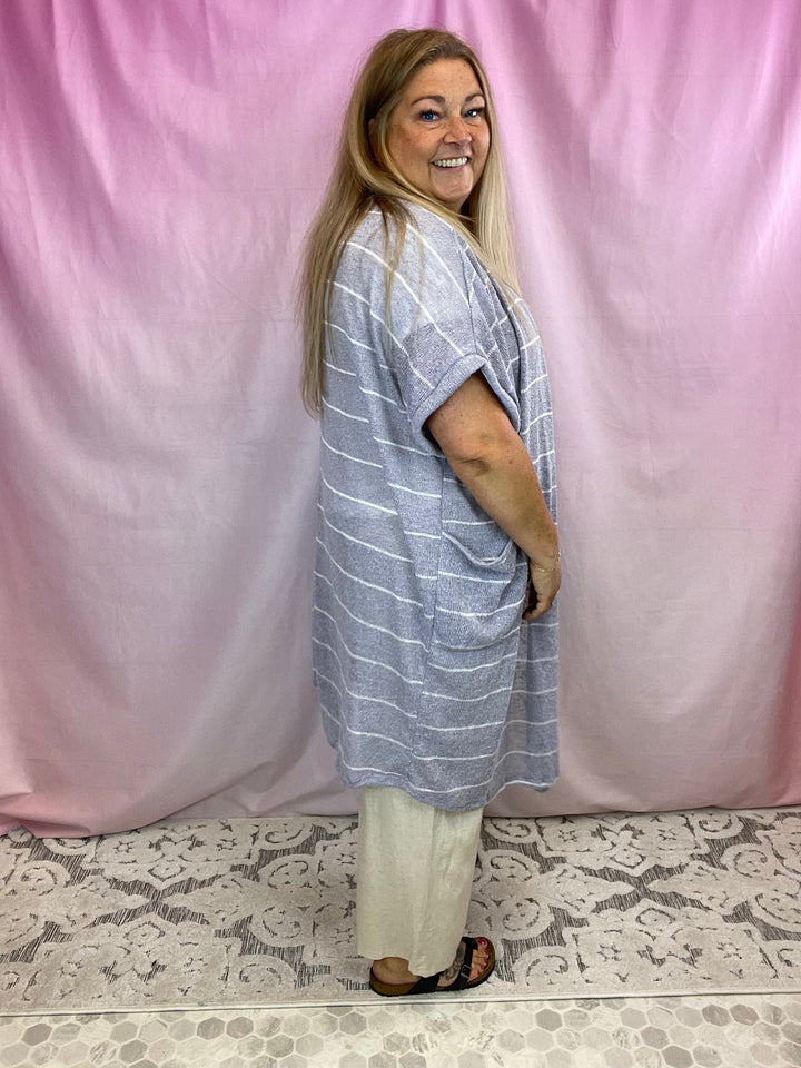 Striped Knit Cardigan With Pockets