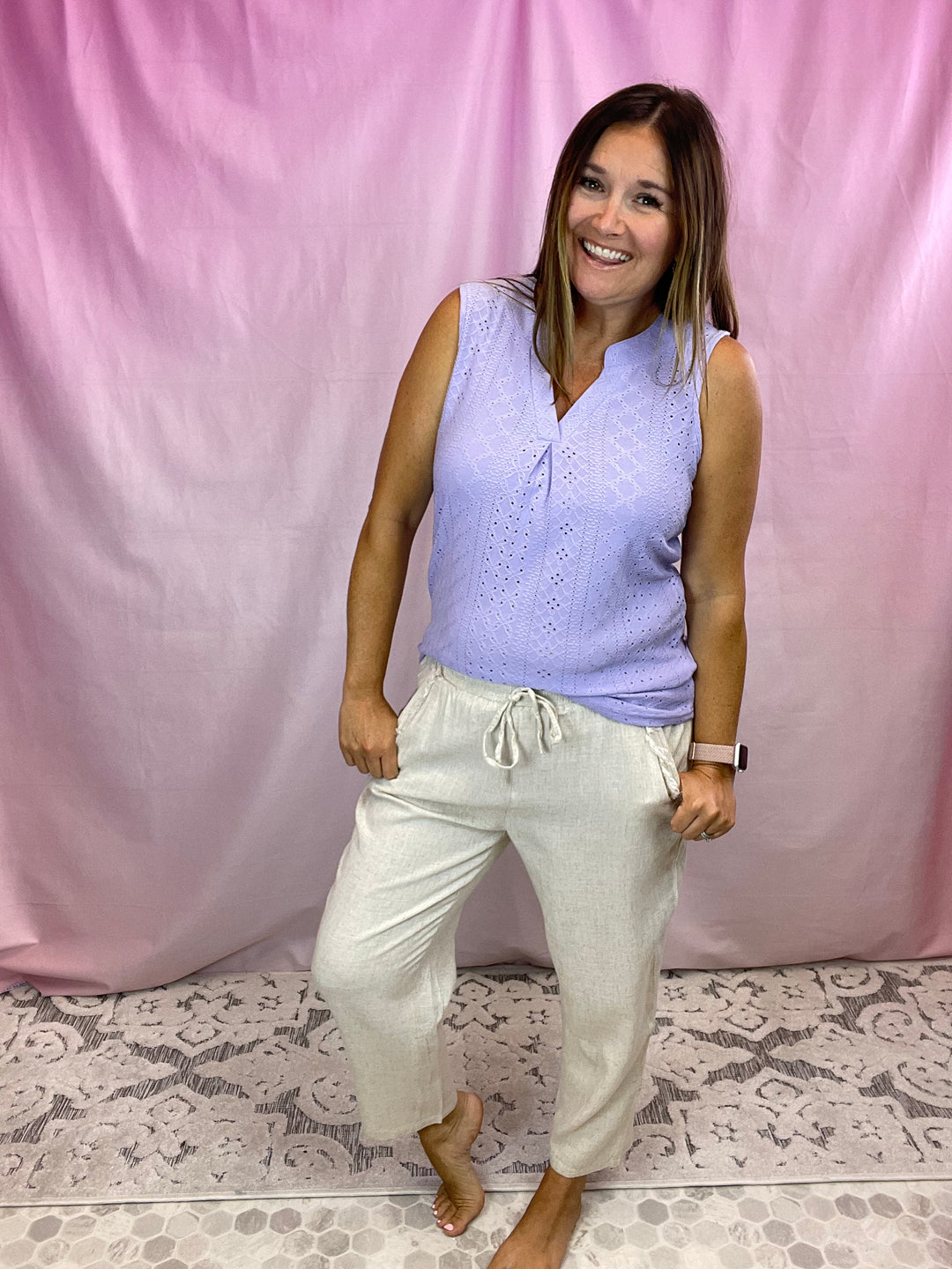 Lilac Eyelet Tank