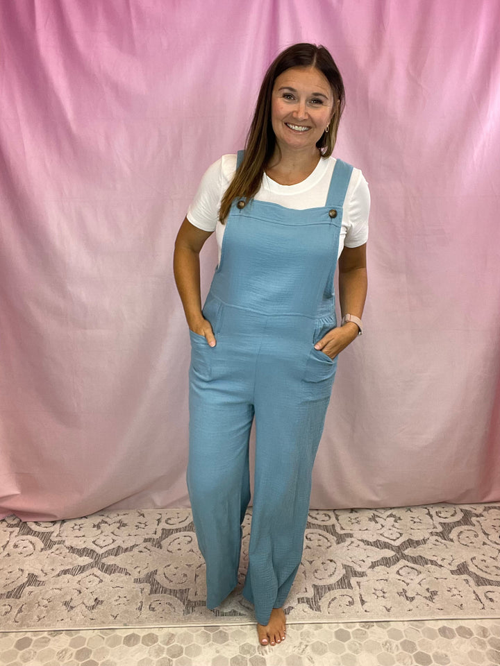 Textured Wide Leg Overalls
